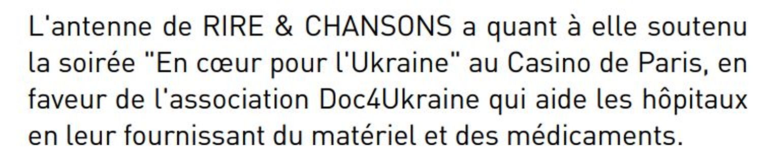 A paragraph from page 115 of NRJ Group's 2023 report mentioning the “En cœur pour l’Ukraine” charity event.